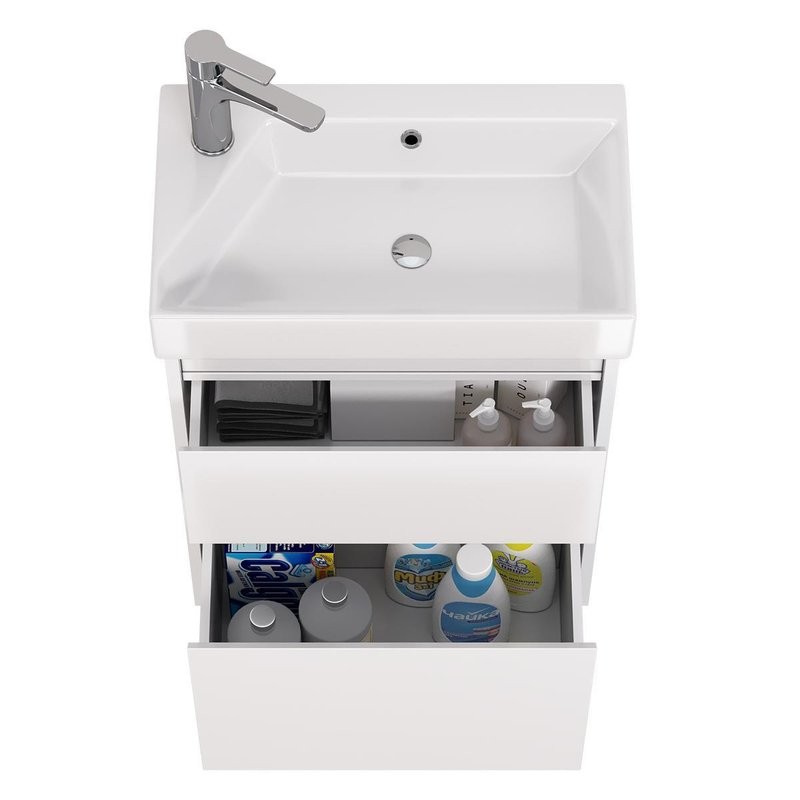 Тумба с раковиной Dreja Slim 55 подвесная, белый глянец