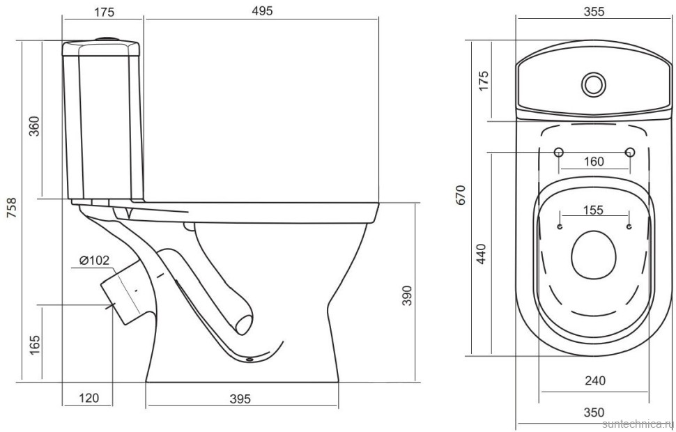 Унитаз-компакт напольный Santek Алькор 1WH302140 косой выпуск
