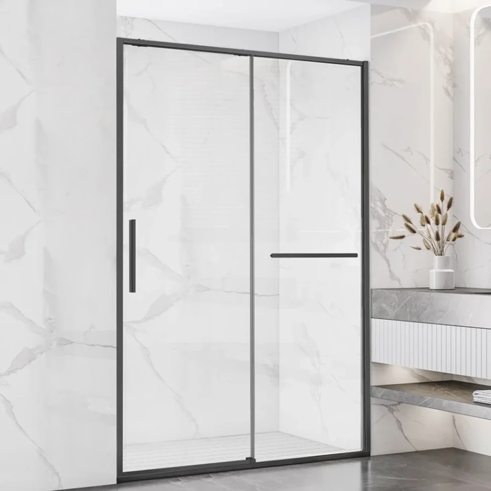 Душевая дверь в нишу Vincea Slim Soft VDS-1SS130CLGM 130 см, профиль вороненая сталь, стекло прозрачное