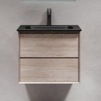 Тумба с раковиной Sancos Marmi 2.0 60 черная раковина, дуб галифакс натуральный