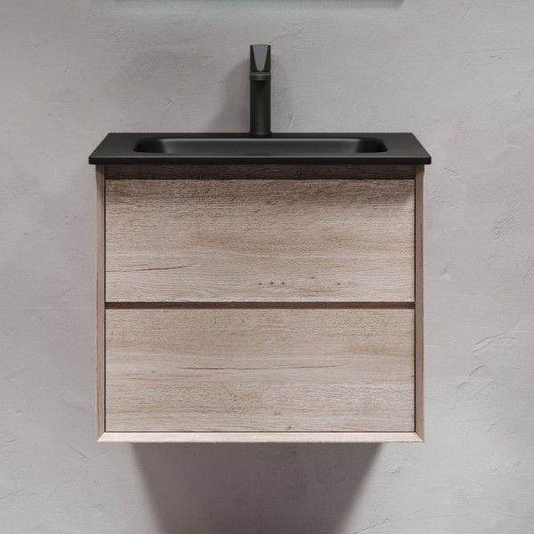 Тумба с раковиной Sancos Marmi 2.0 60 черная раковина, дуб галифакс натуральный