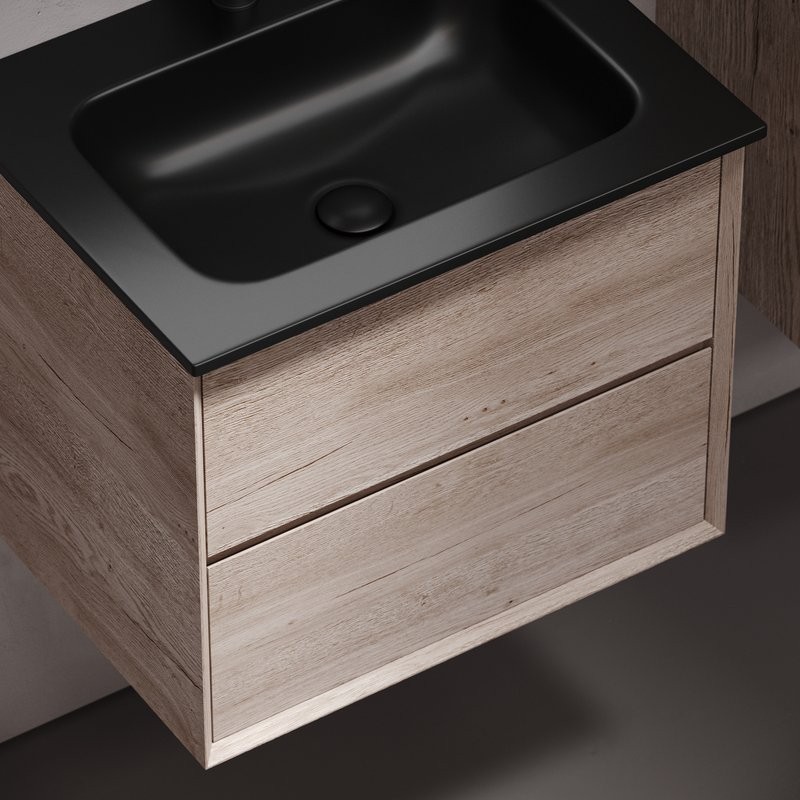 Тумба с раковиной Sancos Marmi 2.0 60 черная раковина, дуб галифакс натуральный