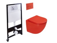 Комплект Унитаз подвесной SantiLine SL-5005MR безободковый, с микролифтом, красный матовый + Инсталляция SantiLine SL-01 с кнопкой смыва красной матовой