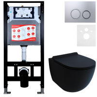 Комплект Унитаз подвесной Esbano Garcia ESUPGARCBM матовый черный + Инсталляция Fram + Кнопка ESINKRG11MC