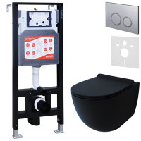 Комплект Унитаз подвесной Esbano Garcia ESUPGARCBM матовый черный + Инсталляция Fram + Кнопка ESINKRG11MC