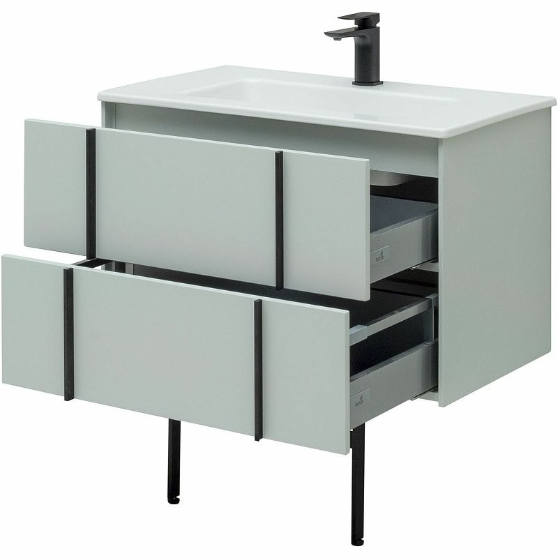 Мебель для ванной комнаты Allen Brau Reality 80 подвесная, папирус матовый, раковина Fantasy Flat 82x47, без перелива, белая