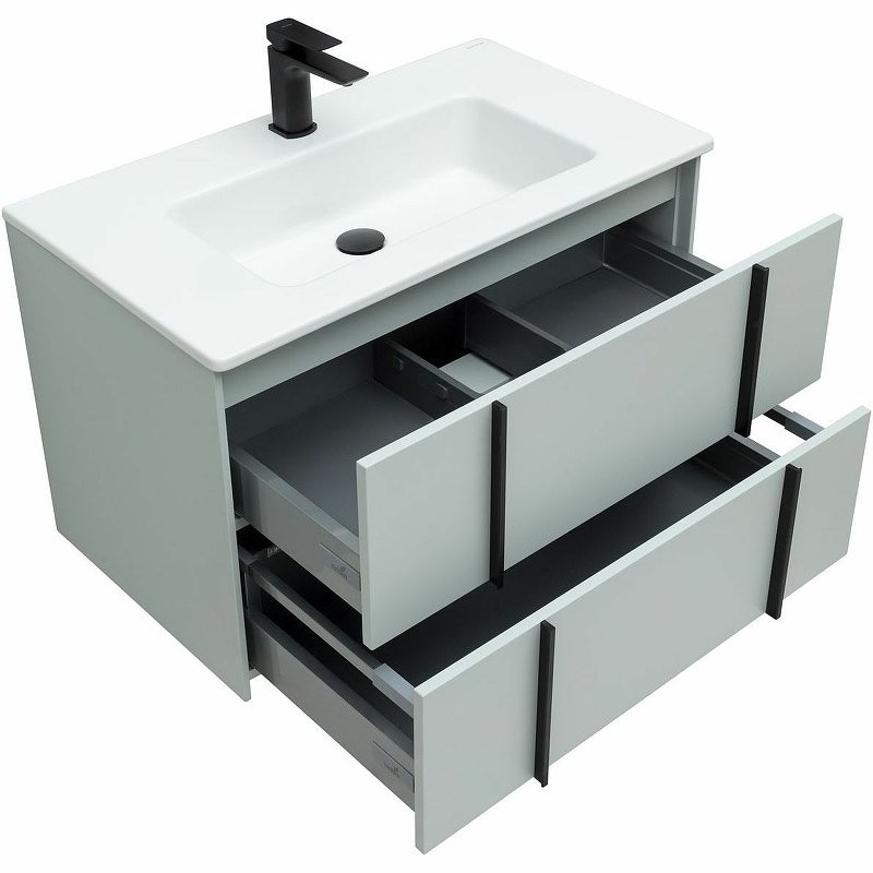 Мебель для ванной комнаты Allen Brau Reality 80 подвесная, папирус матовый, раковина Fantasy Flat 82x47, без перелива, белая