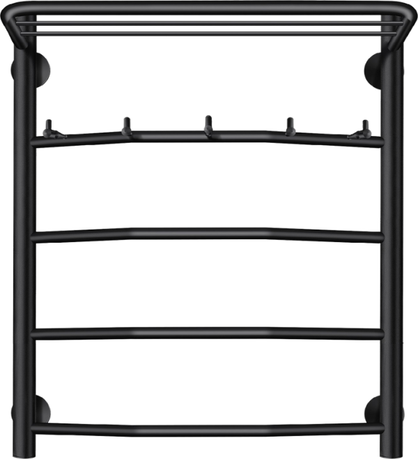 Полотенцесушитель водяной Secado Милан 1 КСП 60x55 см, матовый черный, лесенка, с полкой