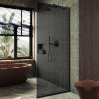 Душевая перегородка Maybahglass MGD-1355-6у 99 см, профиль черный, стекло графит