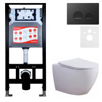 Комплект 3 в 1 Унитаз подвесной Esbano Azalea ESUPAZALW + Инсталляция Fram + Кнопка ESINSLM37MB цвет матовый черный