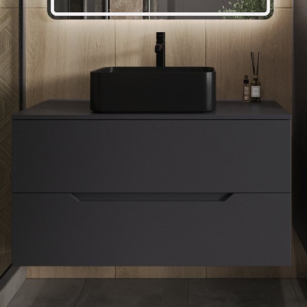 Тумба с раковиной Orange Line 100 подвесная, 2 ящика, матовый графит с раковиной B02-460MB