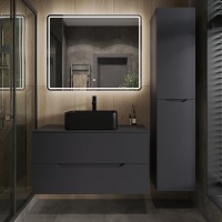 Тумба с раковиной Orange Line 100 подвесная, 2 ящика, матовый графит с раковиной B02-460MB