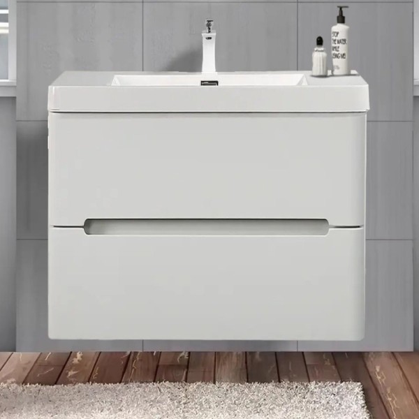 Тумба с раковиной Parly River 80 подвесная, 2 ящика, белая