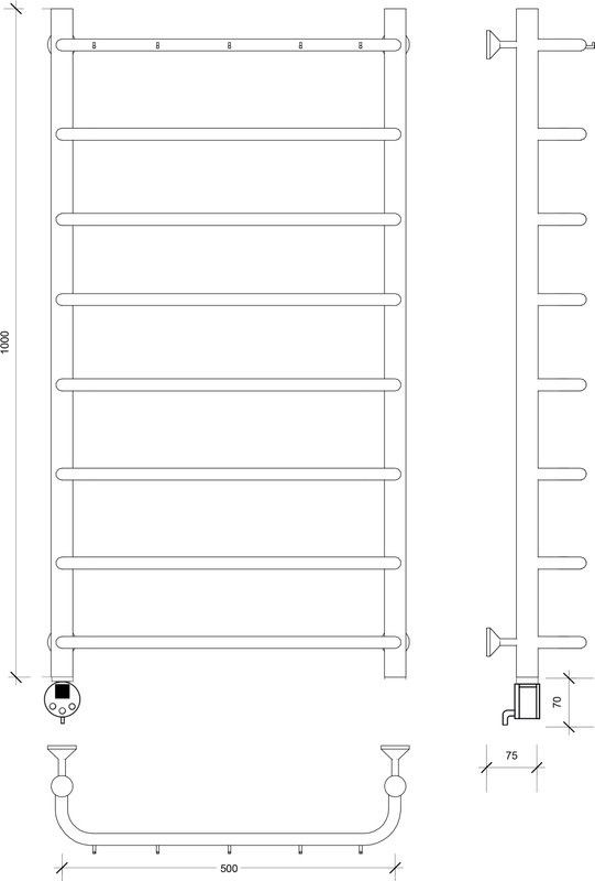 Полотенцесушитель электрический Secado Мерида 1 К 100x50 см, подключение слева, матовый черный, лесенка