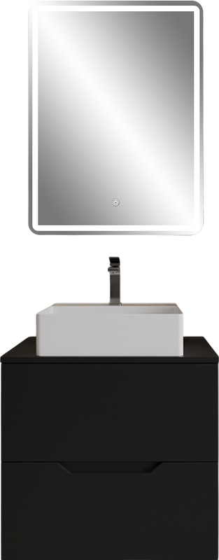 Мебель для ванной комнаты Orange Line 60 подвесная, 2 ящика, матовая черная с раковиной B04-405W