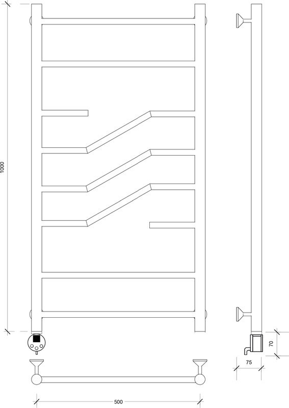 Полотенцесушитель электрический Secado Риволи 4673739241462 100x50 см, подключение слева, матовый черный, лесенка
