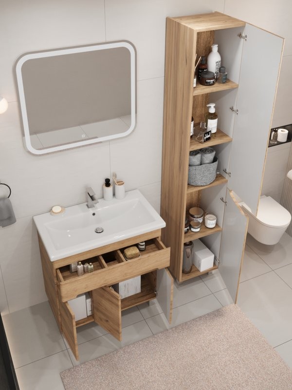 Тумба с раковиной SanStar Модена 80 напольная, дуб крафт золотой