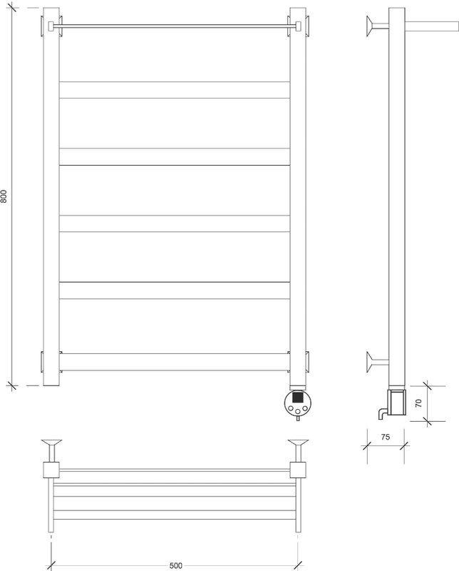 Полотенцесушитель электрический Secado Комано 1 СП R 85x55 см, подключение справа, хром, лесенка, с полкой