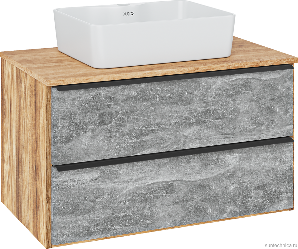 Тумба с раковиной Runo Мальта 85 подвесная, дуб, серая, раковина Lavello 50