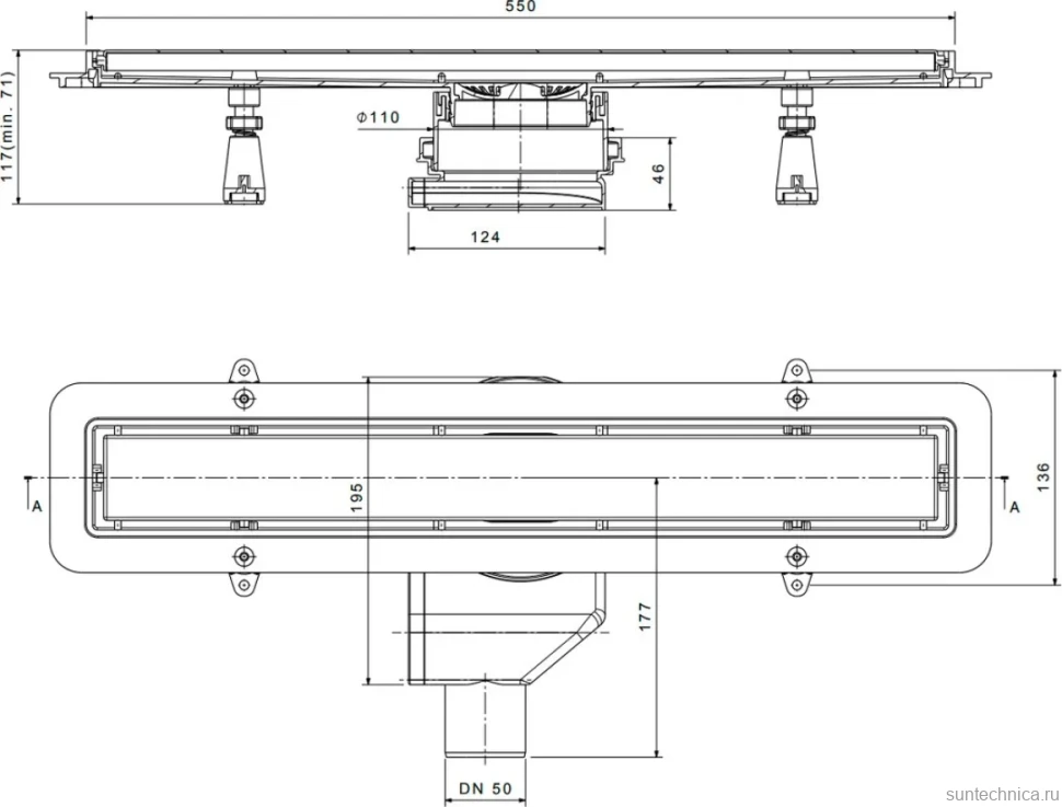 Душевой трап (лоток) Pestan Confluo Premium Line 550 белое стекло/сталь