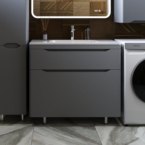 Тумба под раковину Style Line Марелла 90 напольная, антискрейтч, серая