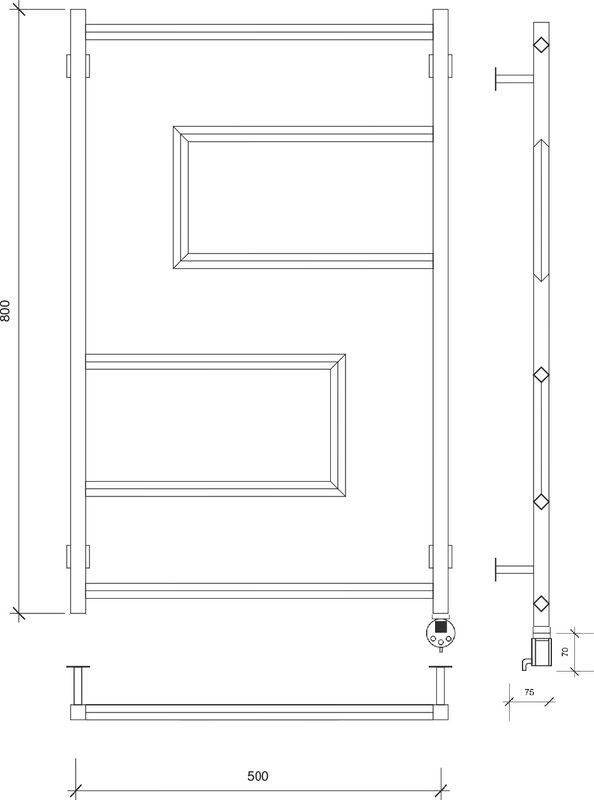 Полотенцесушитель электрический Secado Рабби 80х50 85x55 см, подключение справа, черный матовый, лесенка