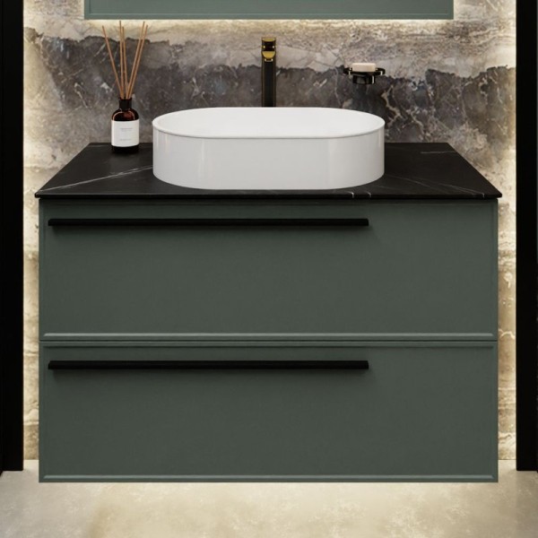 Тумба под раковину со столешницей La Fenice Elba Twin 100 подвесная, серая, столешница черный мрамор