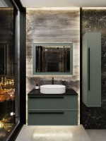 Тумба под раковину со столешницей La Fenice Elba Twin 100 подвесная, серая, столешница черный мрамор