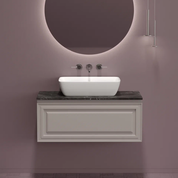 Тумба под раковину со столешницей Sancos Very 100 doha soft, столешница черный мрамор