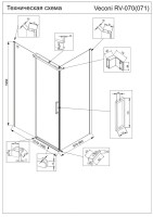 Душевой уголок Veconi Rovigo RV-070B 130х100 см, профиль матовый черный, стекло прозрачное