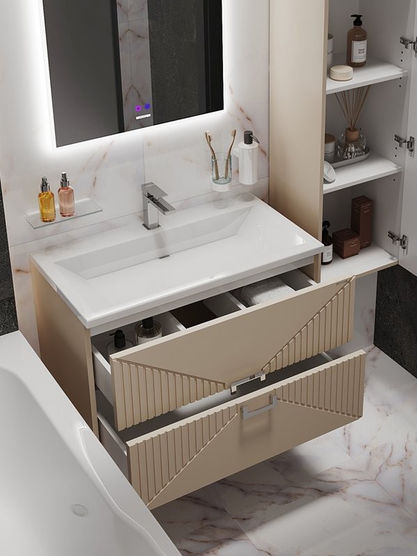 Тумба с раковиной Grossman Луксор 70 матовая бежевая