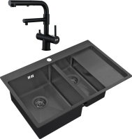 Комплект Мойка Zorg Inox PVD 5178-2-L grafit + Смеситель Sanitary SZR-3216 Grafit графит