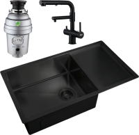 Комплект Мойка Zorg Light + Смеситель Sanitary SZR-3216 Grafit графит + Измельчитель Inox D
