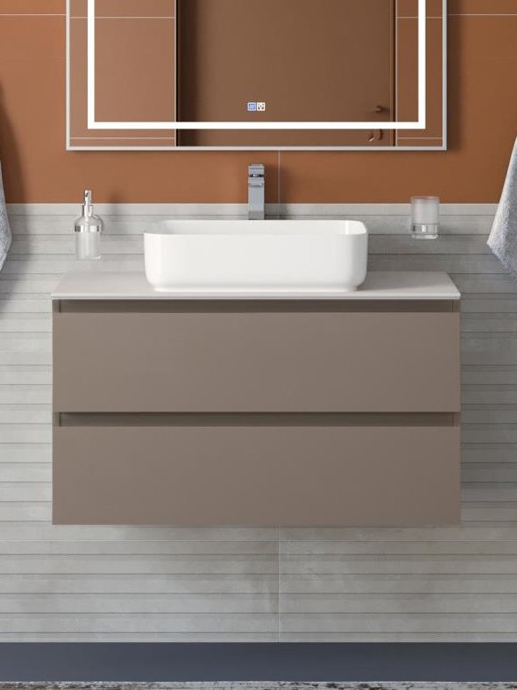 Тумба с раковиной BelBagno Kraft 100 подвесная, матовая бежевая, столешница kep-100-bo, раковина BB1304