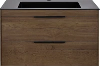 Тумба с раковиной Vincea Chiara 2D 80, 2 ящика, дуб табак, с черной раковиной
