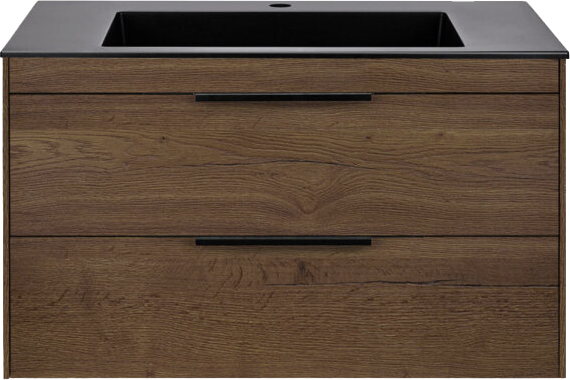 Тумба с раковиной Vincea Chiara 2D 80, 2 ящика, дуб табак, с черной раковиной