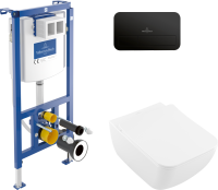 Комплект Унитаз подвесной Villeroy & Boch Venticello 4611RL01 безободковый, альпийский белый + Инсталляция + Кнопка Viconnect 922490AN black matt