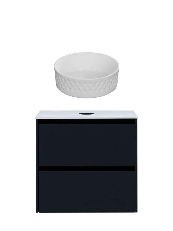 Тумба с раковиной Allen Brau Activity 70 с подсветкой, матовый антрацит, черный браш, столешница белая, раковина Fantasy Romb 36 белая