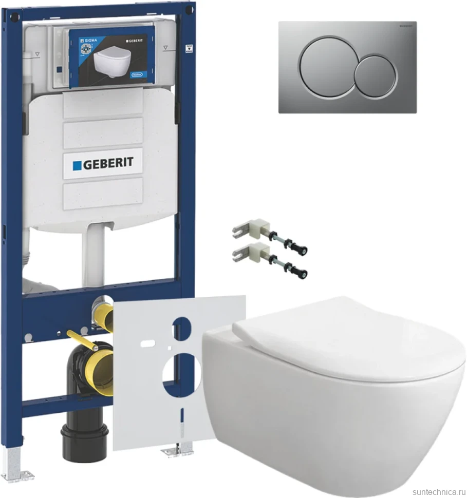 Комплект  Унитаз подвесной Villeroy & Boch Subway 2.0 5614R201 alpin + Комплект крепления для инсталляций Geberit Duofix 111.815.00.1 к стене + Систем