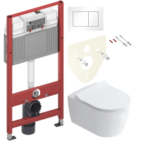Комплект Унитаз подвесной STWORKI Ноттвиль SETK3104-2616 безободковый, с микролифтом, белый + Инсталляция TECE Base 9400413 4 в 1 с кнопкой смыва