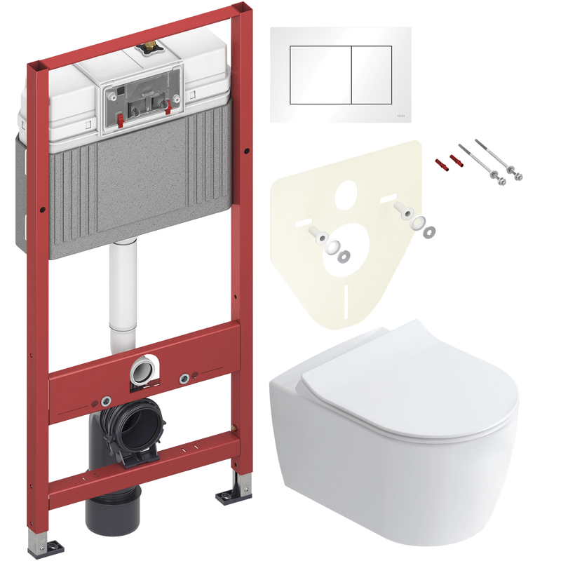Комплект Унитаз подвесной STWORKI Ноттвиль SETK3104-2616 безободковый, с микролифтом, белый + Инсталляция TECE Base 9400413 4 в 1 с кнопкой смыва