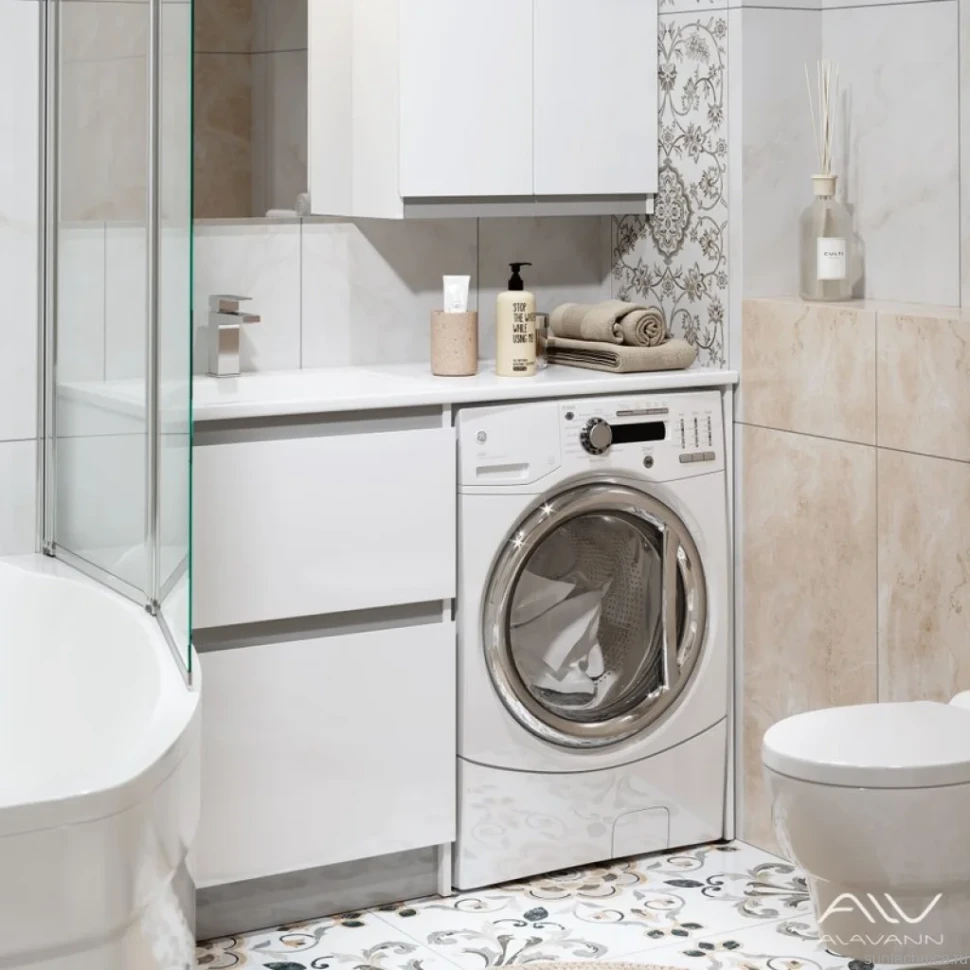 Мебель для ванной комнаты Alavann Soft Silver 120 L под стиральную машину, белая