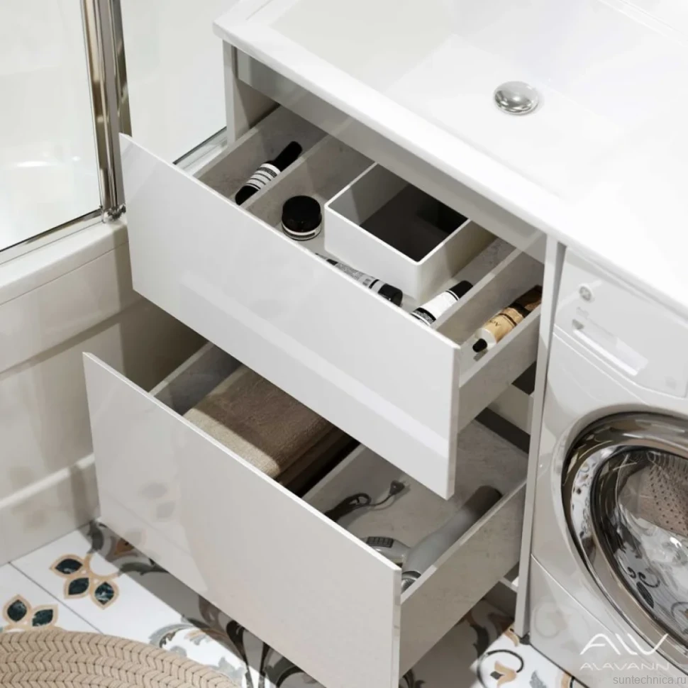 Мебель для ванной комнаты Alavann Soft Silver 120 L под стиральную машину, белая