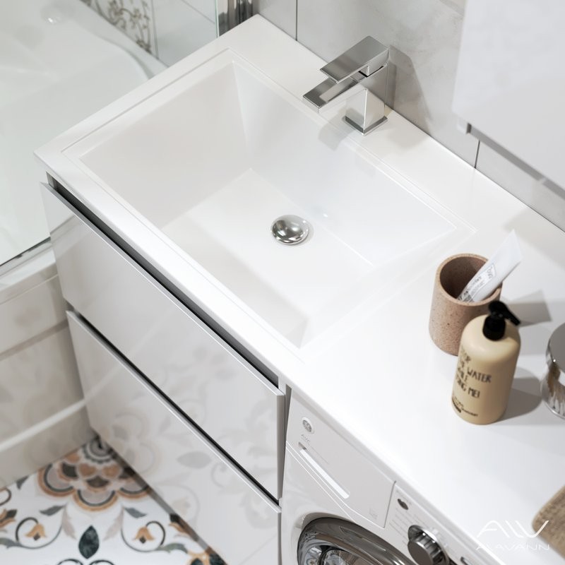 Мебель для ванной комнаты Alavann Soft Silver 120 L под стиральную машину, белая