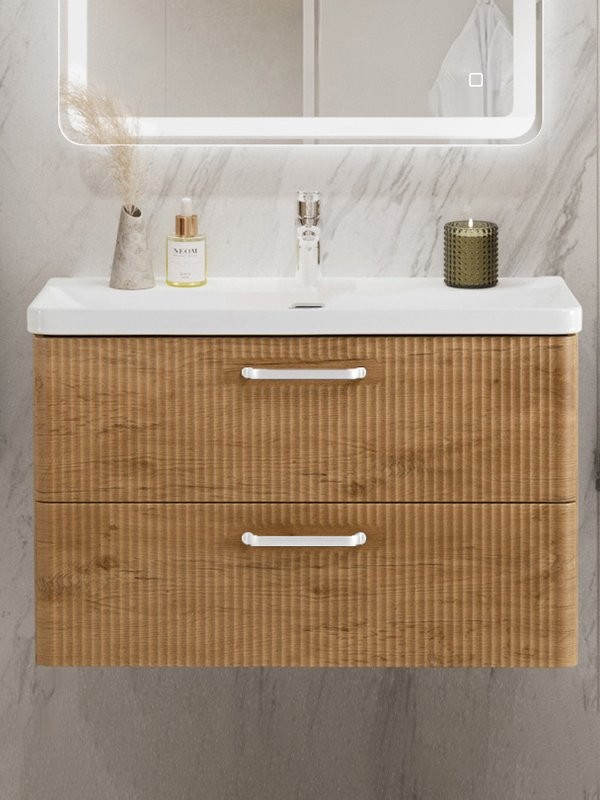Тумба с раковиной BelBagno Due 80 ручки белые, rovere nature
