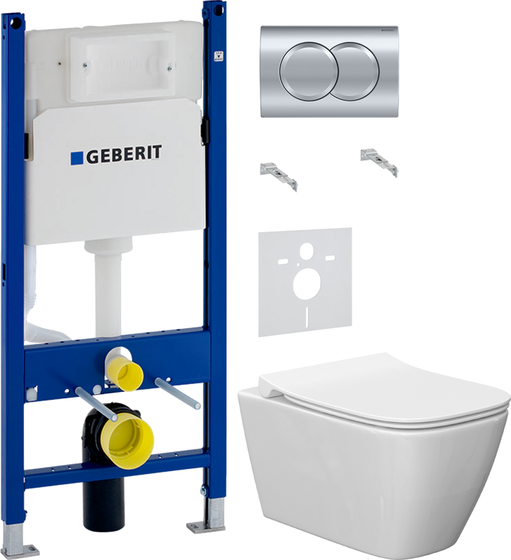 Комплект Унитаз подвесной Ideal Standard I Life B T461401 безободковый, euro white + Крышка T500301 с микролифтом + Инсталляция Geberit Duofix Delta 458.149.21.1 с кнопкой смыва, хром + Звукоизоляция