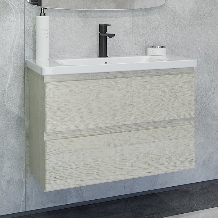 Тумба под раковину без столешницы Caprigo Forte 80 подвесная, беленый дуб