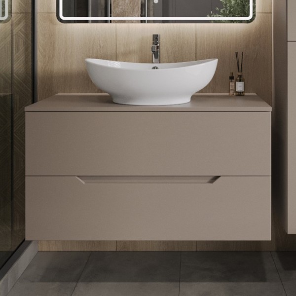 Тумба с раковиной Orange Line 100 подвесная, 2 ящика, матовый латте с раковиной B08-585w