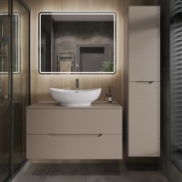 Тумба с раковиной Orange Line 100 подвесная, 2 ящика, матовый латте с раковиной B08-585w