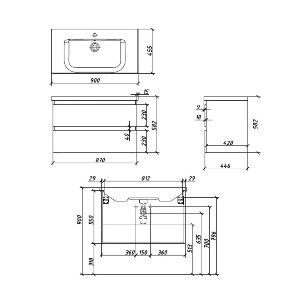Тумба с раковиной Caprigo Forte 90 подвесная, светлый орех